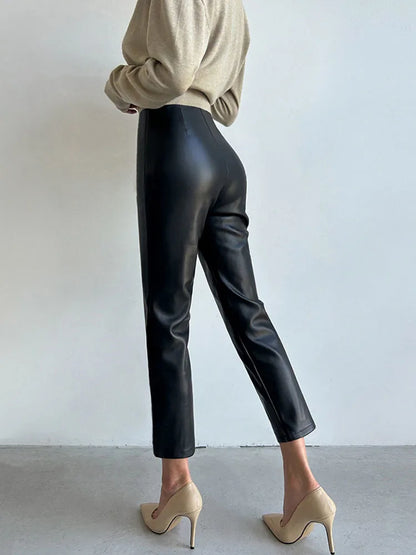 PU Autumn Winter Leather Pencil Pant Women Bodycon Fashion Office High Waist Ladies Trousers Casual Woman Pants