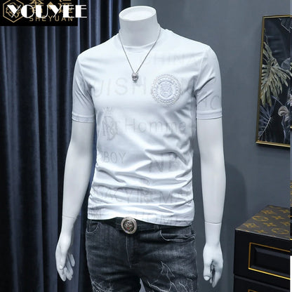 Short Sleeve T-shirt Men's Slim Embroidered Light Luxury New Trend Summer Round Neck Male Tees Top Man Wear Clothing M-4XL