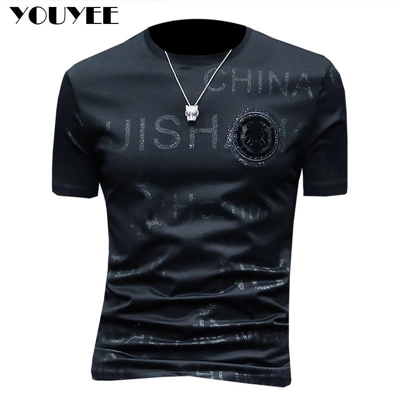 Short Sleeve T-shirt Men's Slim Embroidered Light Luxury New Trend Summer Round Neck Male Tees Top Man Wear Clothing M-4XL