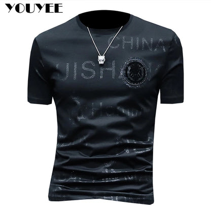 Short Sleeve T-shirt Men's Slim Embroidered Light Luxury New Trend Summer Round Neck Male Tees Top Man Wear Clothing M-4XL
