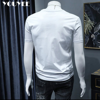 Short Sleeve T-shirt Men's Slim Embroidered Light Luxury New Trend Summer Round Neck Male Tees Top Man Wear Clothing M-4XL