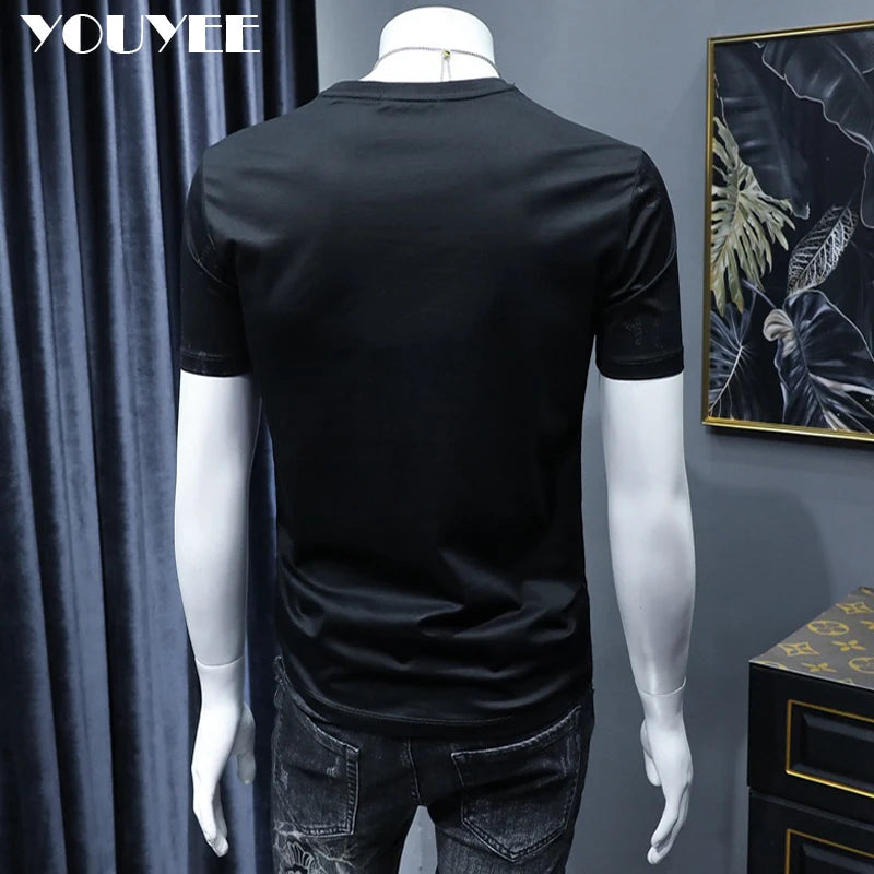 Short Sleeve T-shirt Men's Slim Embroidered Light Luxury New Trend Summer Round Neck Male Tees Top Man Wear Clothing M-4XL
