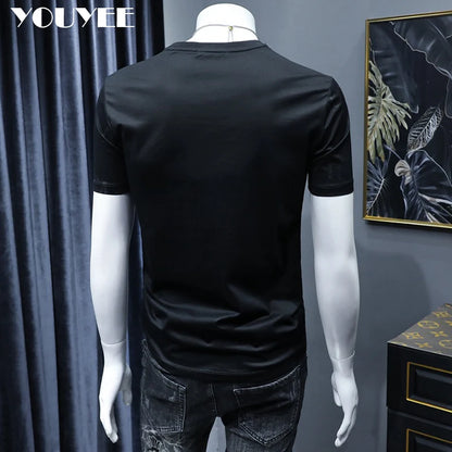 Short Sleeve T-shirt Men's Slim Embroidered Light Luxury New Trend Summer Round Neck Male Tees Top Man Wear Clothing M-4XL