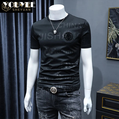Short Sleeve T-shirt Men's Slim Embroidered Light Luxury New Trend Summer Round Neck Male Tees Top Man Wear Clothing M-4XL