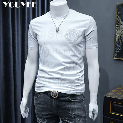 Short Sleeve T-shirt Men's Slim Embroidered Light Luxury New Trend Summer Round Neck Male Tees Top Man Wear Clothing M-4XL
